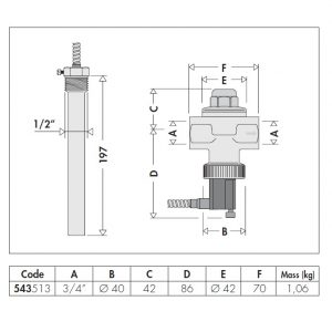 Válvula de descarga térmica 3/4 " H-H con bulbo de 1,3 Mts